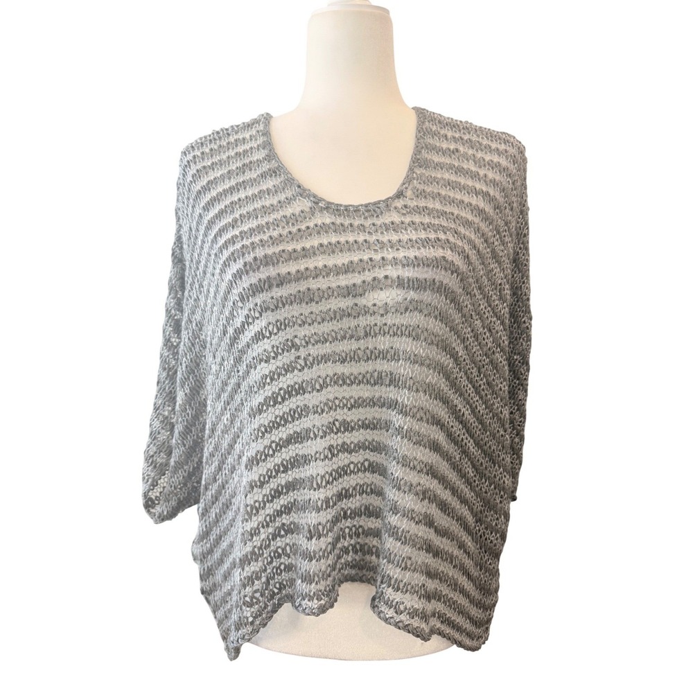Eileen Fisher Open Knit Top Linen Blend Womens Small Gray Boho Lagenlook Beachy
